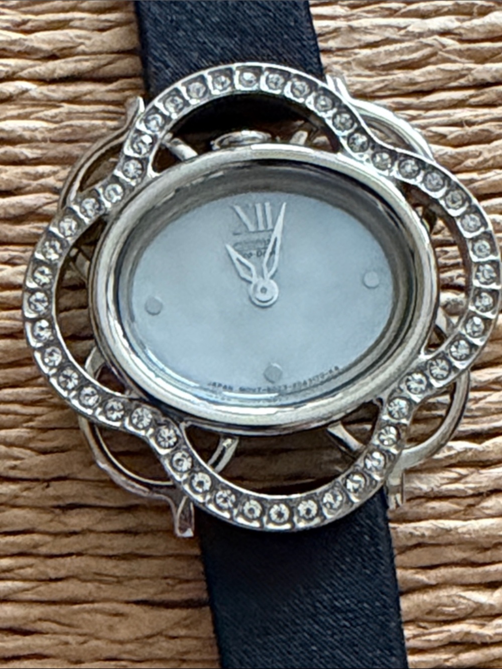 Citizen Women's Black Strap Watch with Silver Crystal-Trimmed Case NEW
